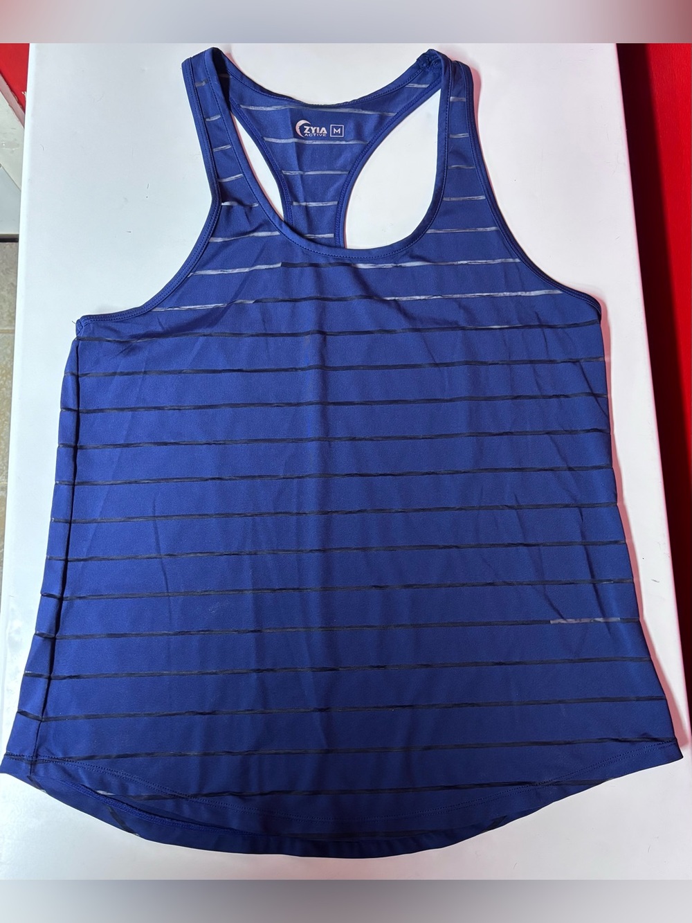 ZYIA active Hannah tank navy blue racerback sheer strip tank- M